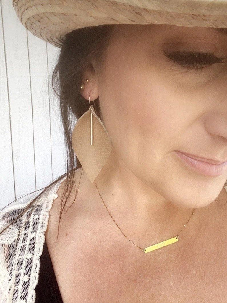 Leather Leaf Bar Drop Earrings - Sublime Clothing Boutique