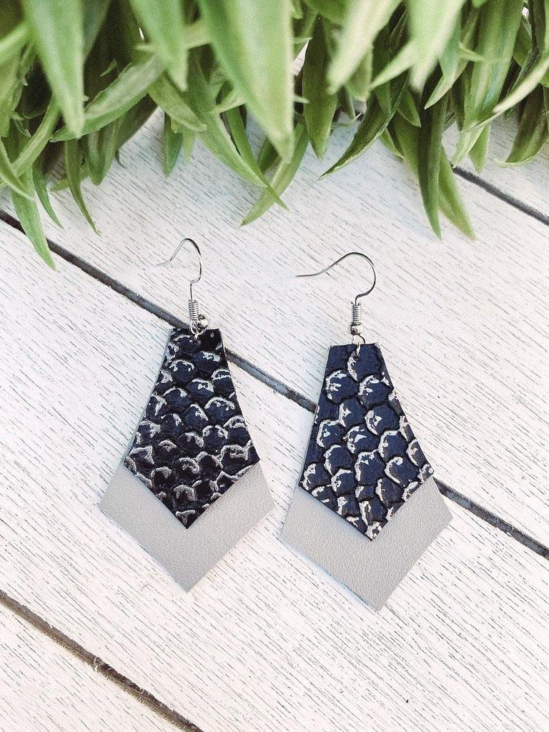 Leather Drop Layered Snakeskin Earrings - Sublime Clothing Boutique
