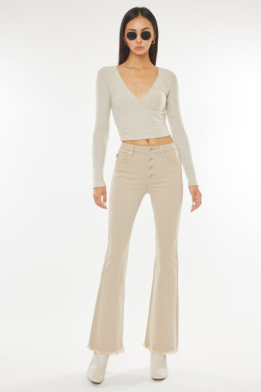 Houston High Rise Beige Flare Jeans
