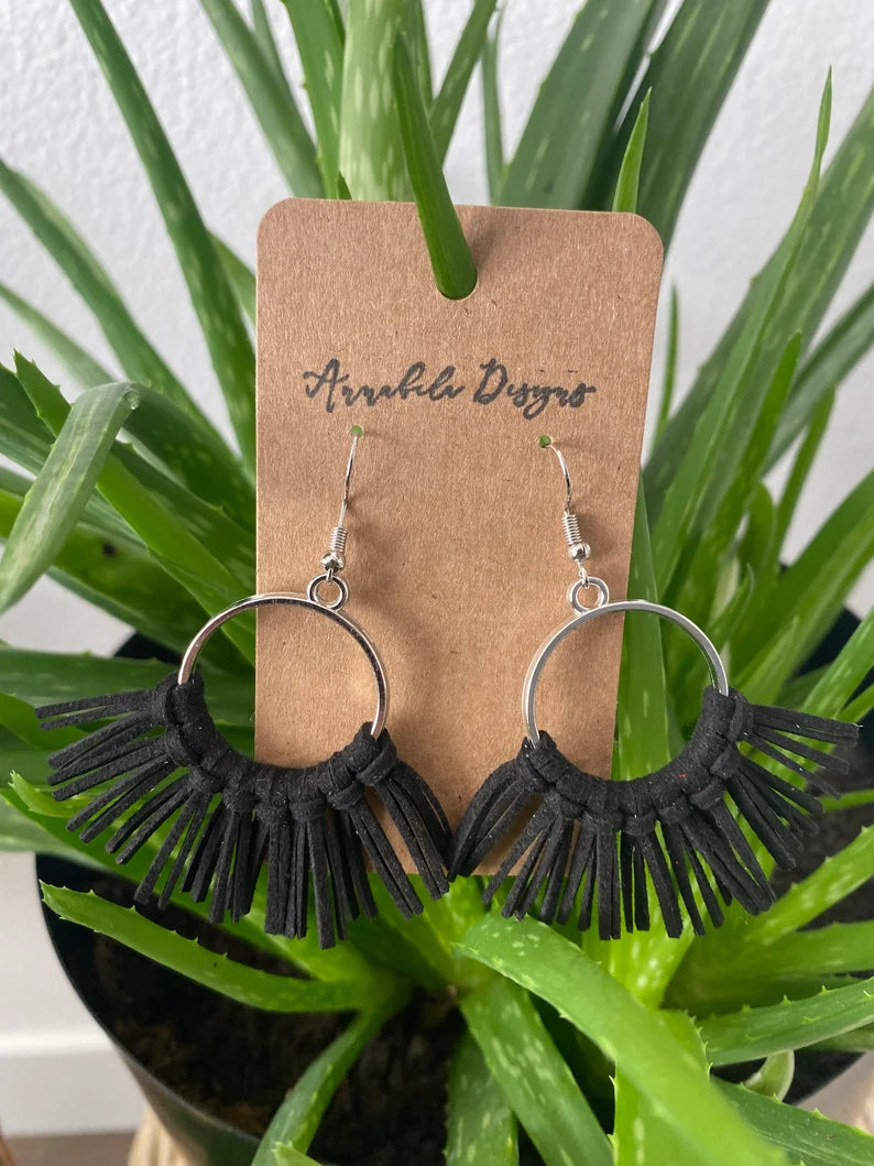 Gold earrings with black 2025 fringe