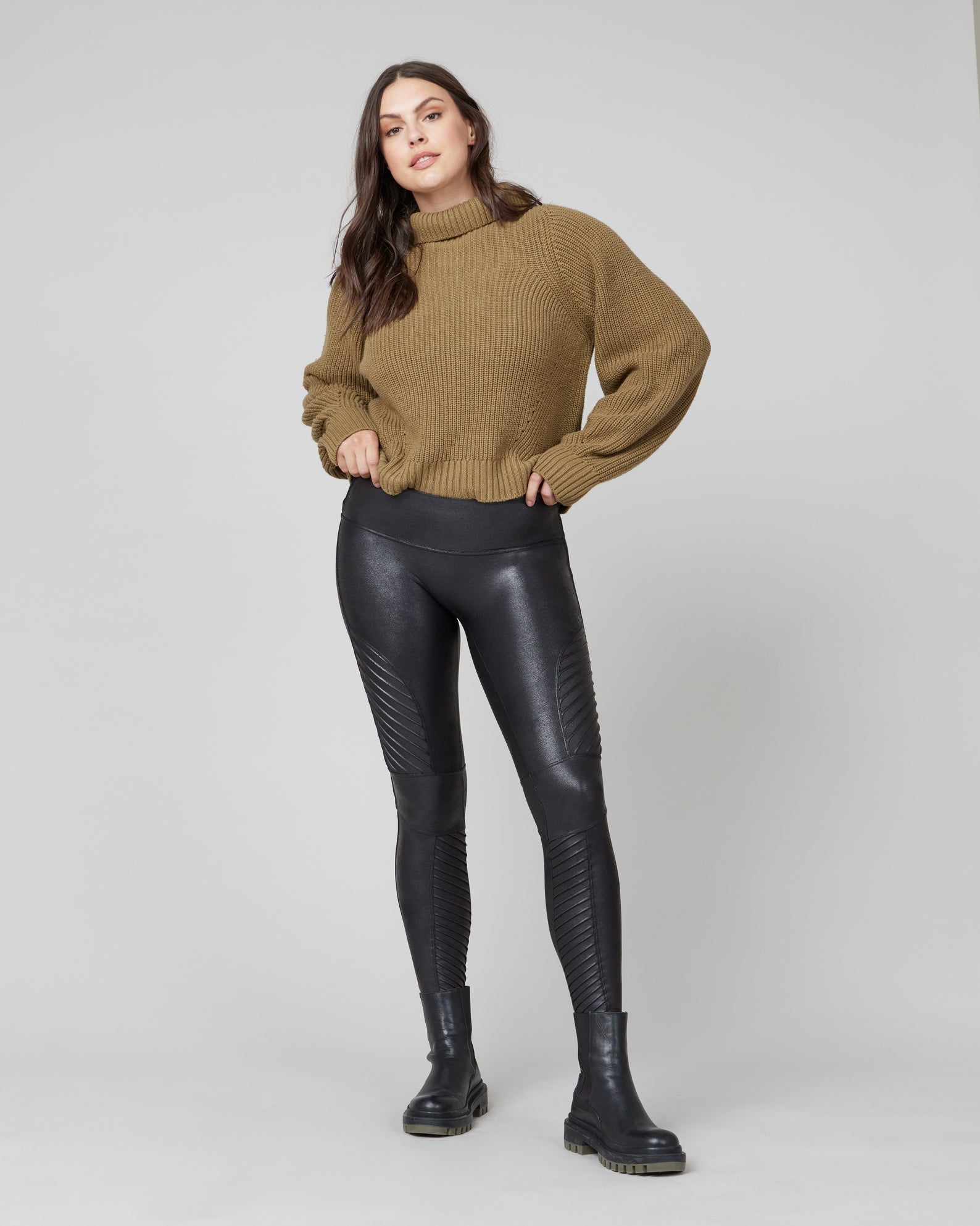 SPANX Women's Faux Leather Leggings 2437, Black, Medium at